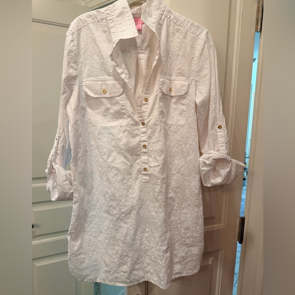 Lilly Pulitzer Captiva Tunic Swim Coverup L white Resort